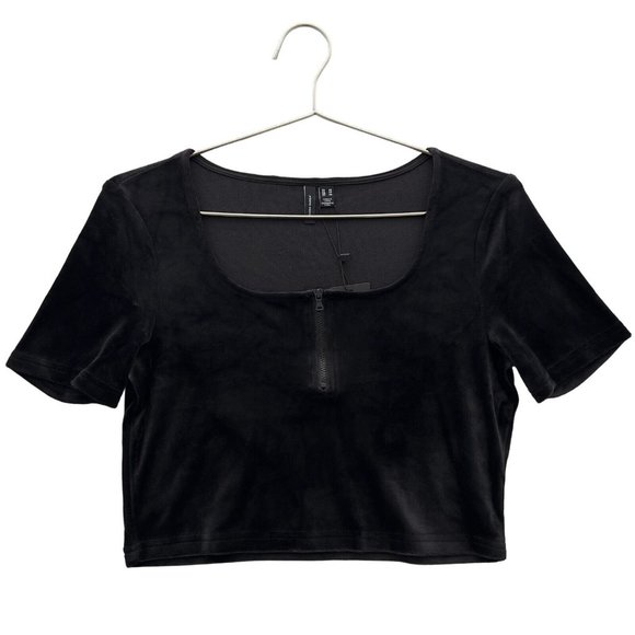 VERO MODA Womens Athena Zip Detail Velvet Crop Top Size XS Black NWT 2 - 0093 - Picture 8 of 10